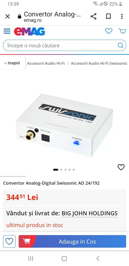 Convertor din Analog in Digital 24bit/192Khz Swissonic