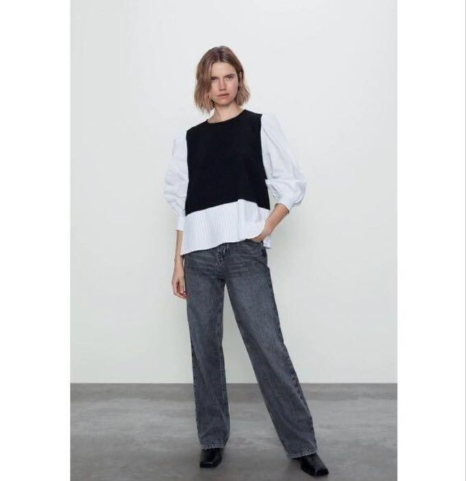 Блуза с пайети и блуза с ефект жилетка с плисиран подгъв Zara Зара