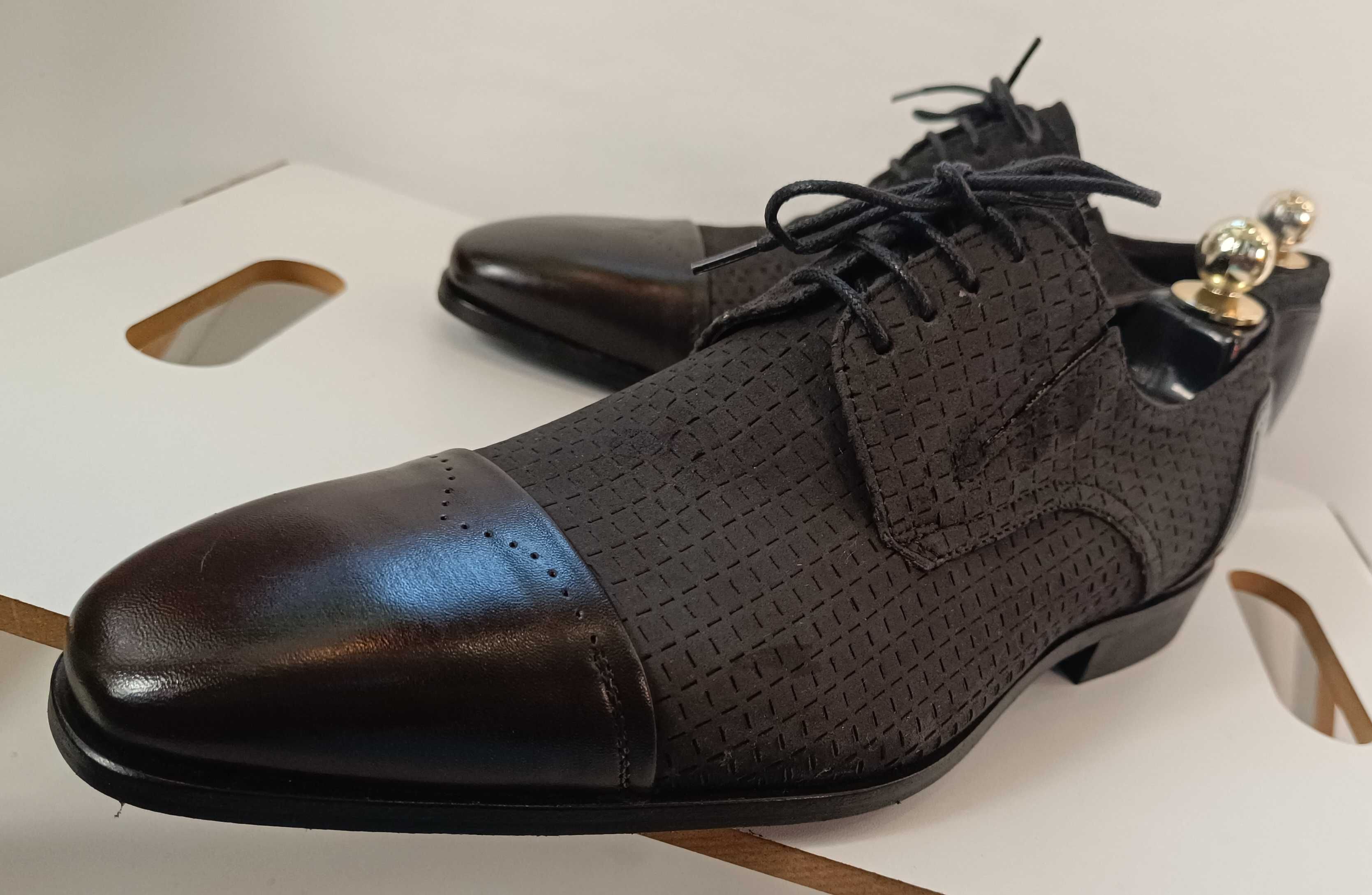 Pantofi derby 42 42.5 de lux GREVE NOI lucrati manual piele naturala