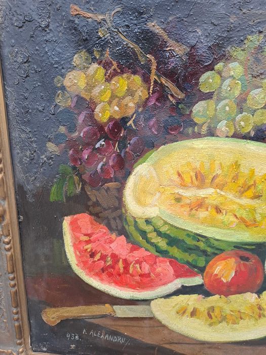 tablou vechi pictura pe panza 87/67 cm semnat F Alexandru datat 1933