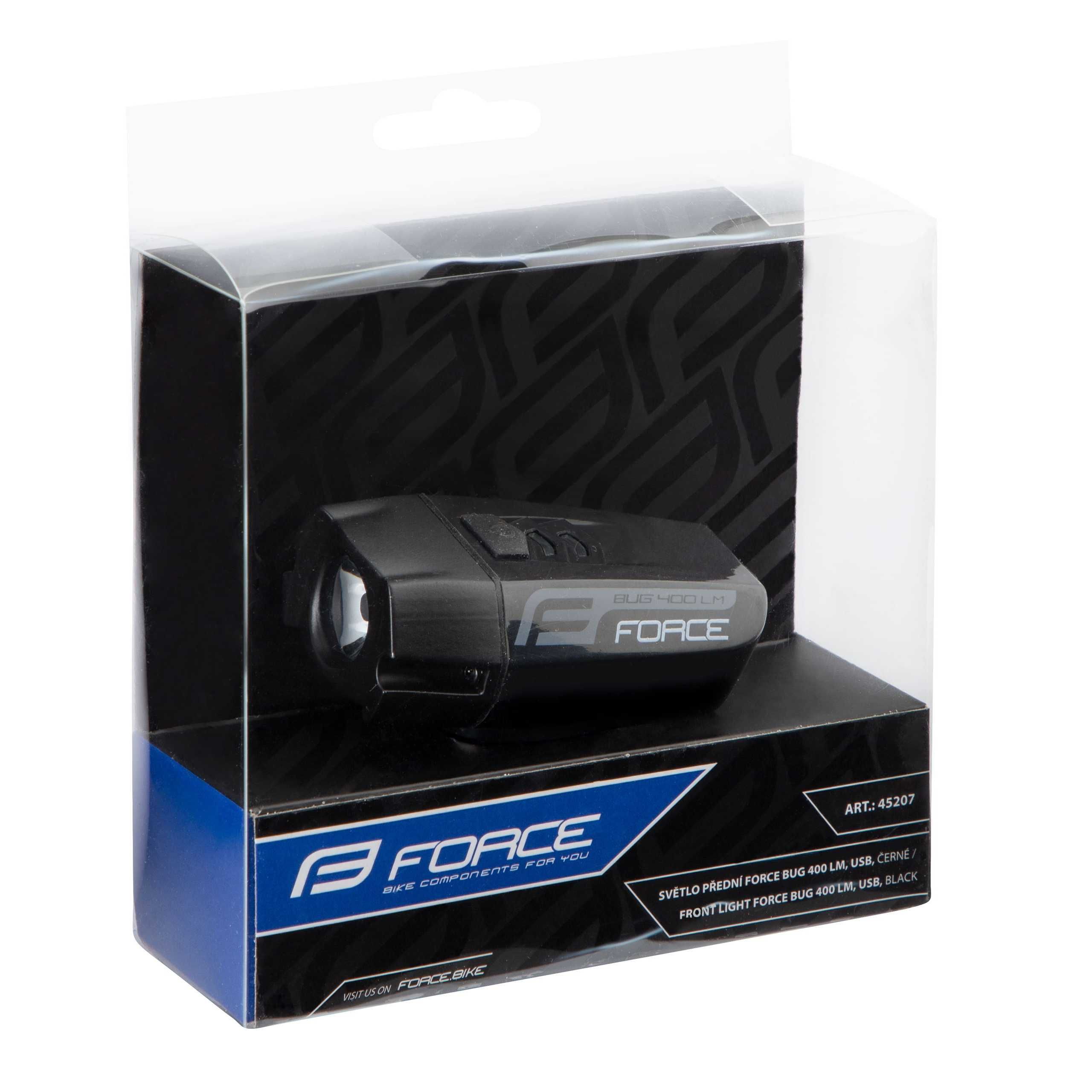 Предна LED светлина за велосипед фар FORCE BUG 400LM USB, черен