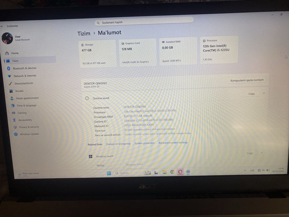 Acer Aspire A 315-59 arzon narxda ideal