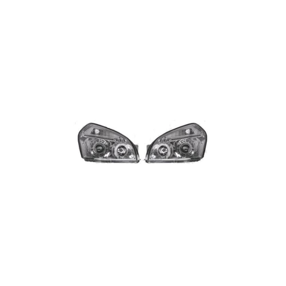 Set faruri tuning Hyundai Tucson (JM) 06.2004-10.2009 stanga/dreapta tip bec H1+H1 cu lumina pozitie fibra, angel eyes, argintiu