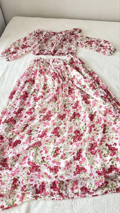 Двойка с юбкой,кофточка крестьянка,твидовый сарафан zara