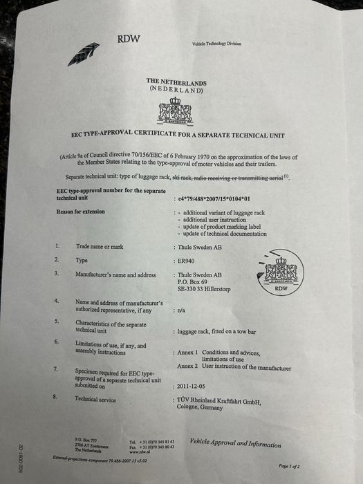 Thule EuroRide 940 – стойка за 2 велосипеда