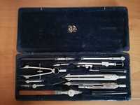 Антикварен комплект висок клас немски чертожни инструменти Richter &Co