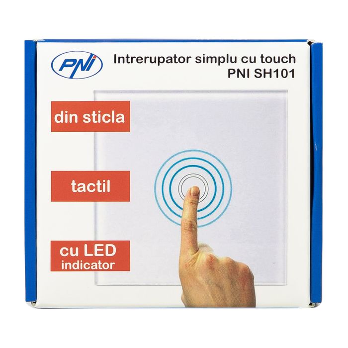 Intrerupator simplu cu touch PNI SH101 din sticla, alb cu LED