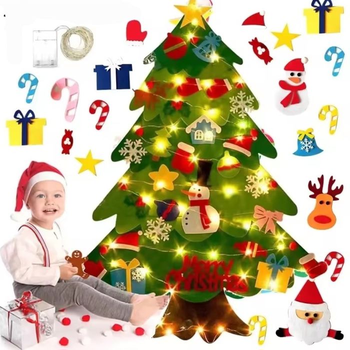 Коледна елха с ЛАМПИЧКИ от филц за деца. Подарък за дете за коледа