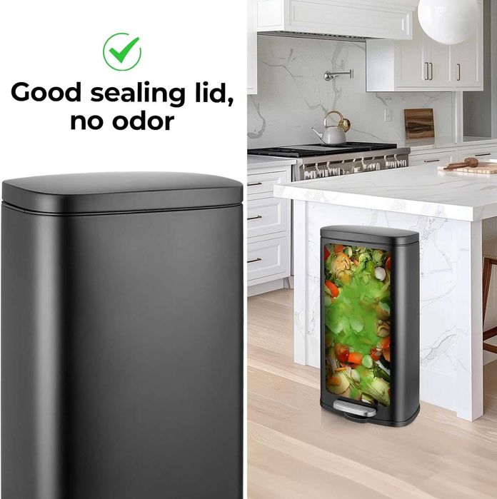 Кош за боклук с безшумен капак 5 l+50l черен цвят