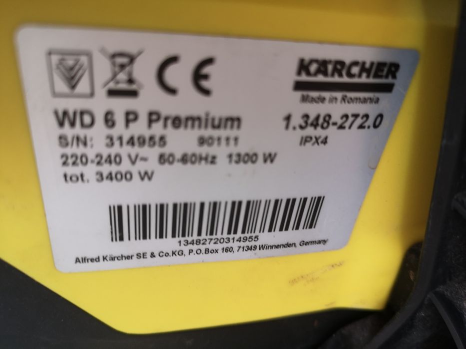 Прахосмукачка Karcher WD6 Контакт Тупалка Сухопътните