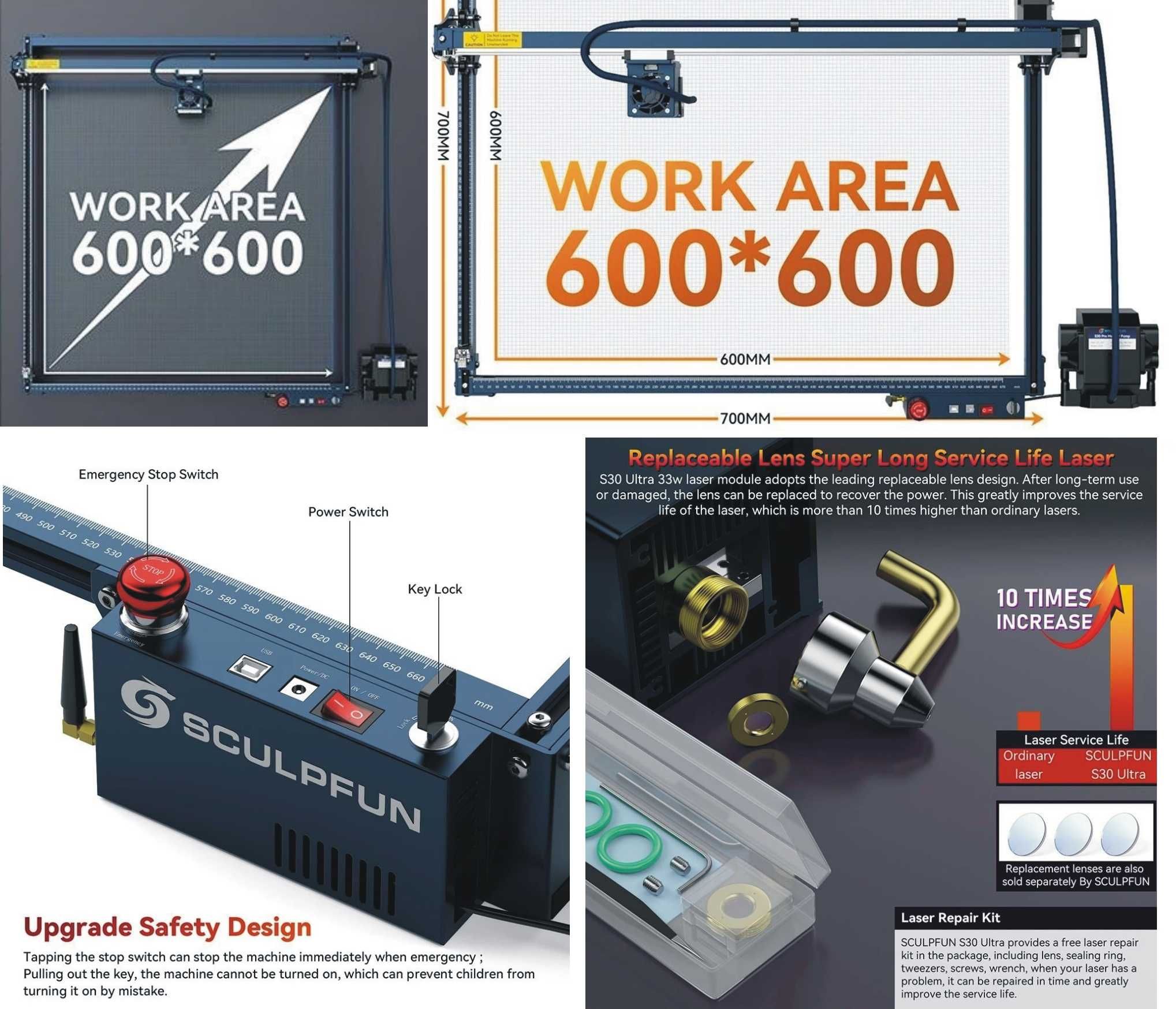 SCULPFUN S30 Ultra 600/600mm 11W 22W 33W 3200лв лазер лазерно гравиран