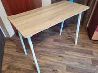 Masa de birou cu placa de PAL stejar, suport metalic alb 100x 46x74cm