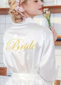 Сатенен халат за булка с надпис Bride