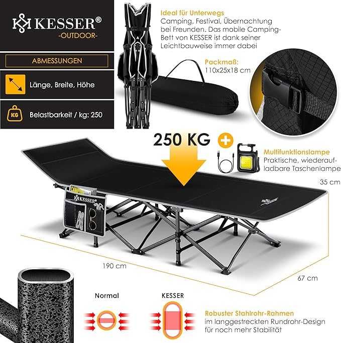 KESSER® Сгъваемо къмпинг легло 190см, къмпинг шезлонг