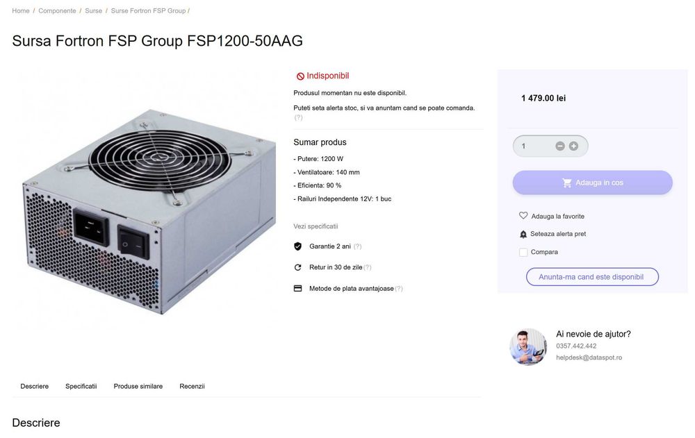 Sursa PC ATX Fortron FSP Group FSP1200-50AAG 1200W 90% Gold