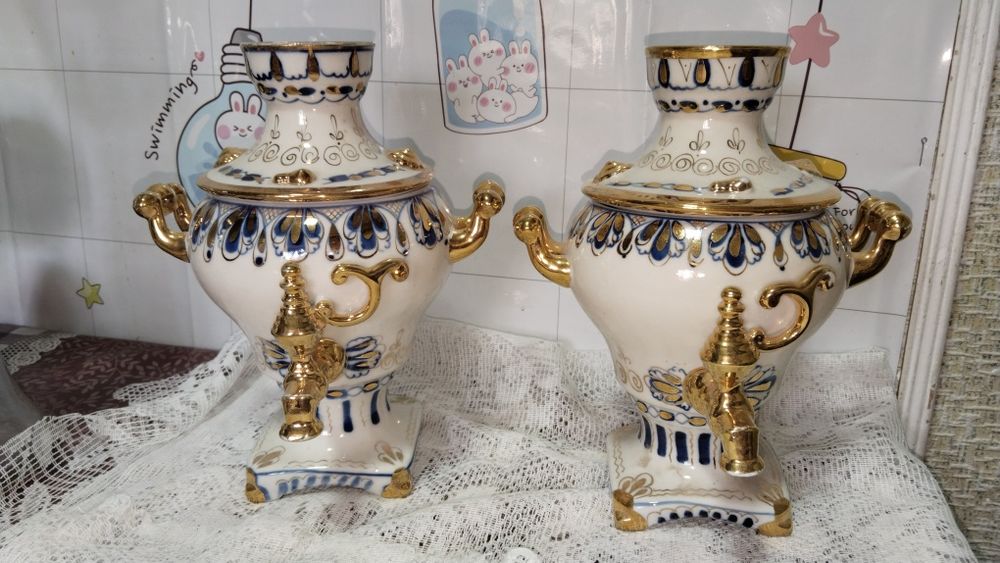 Самоварчики Гжель и Сахарница Гжель