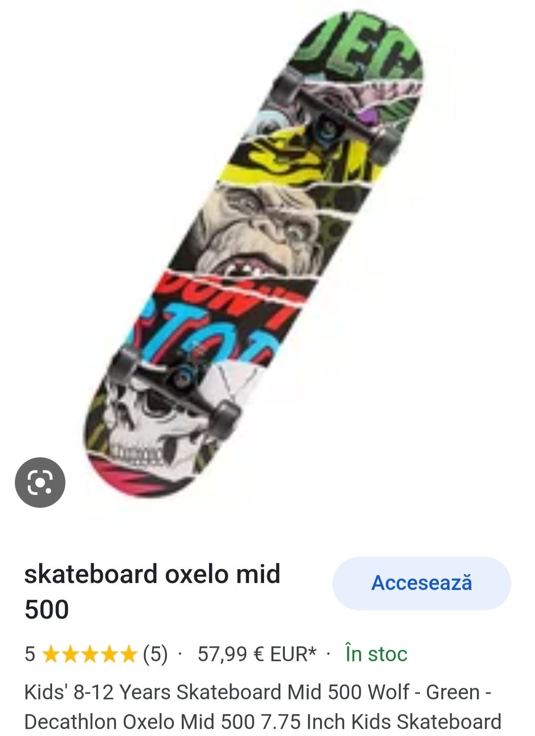 Skateboard Oxelo Kids MID 500 Wolf 7,75 Inch 8-12 ani