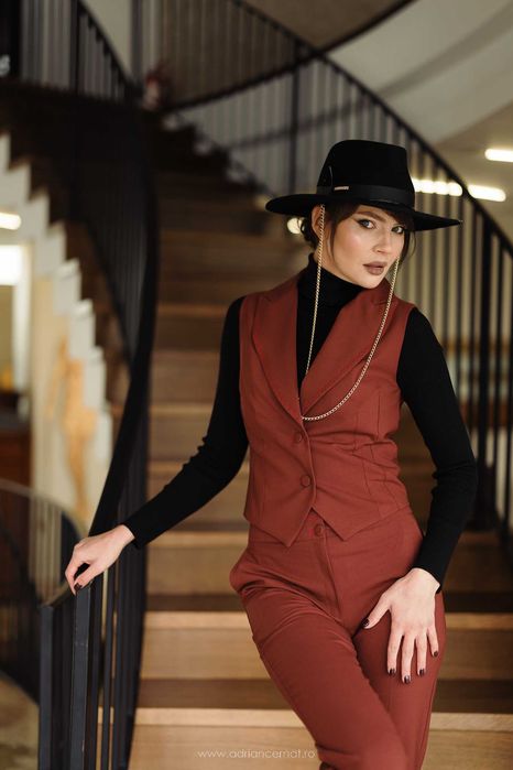 Palarie Dadarlat Lana Neagra Fedora Splash cu Lantisor Auriu