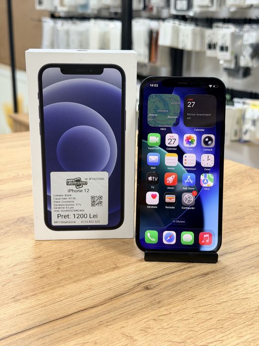 Iphone 12 Black - Sanatate baterie 91% - Stare foarte buna - Garantie