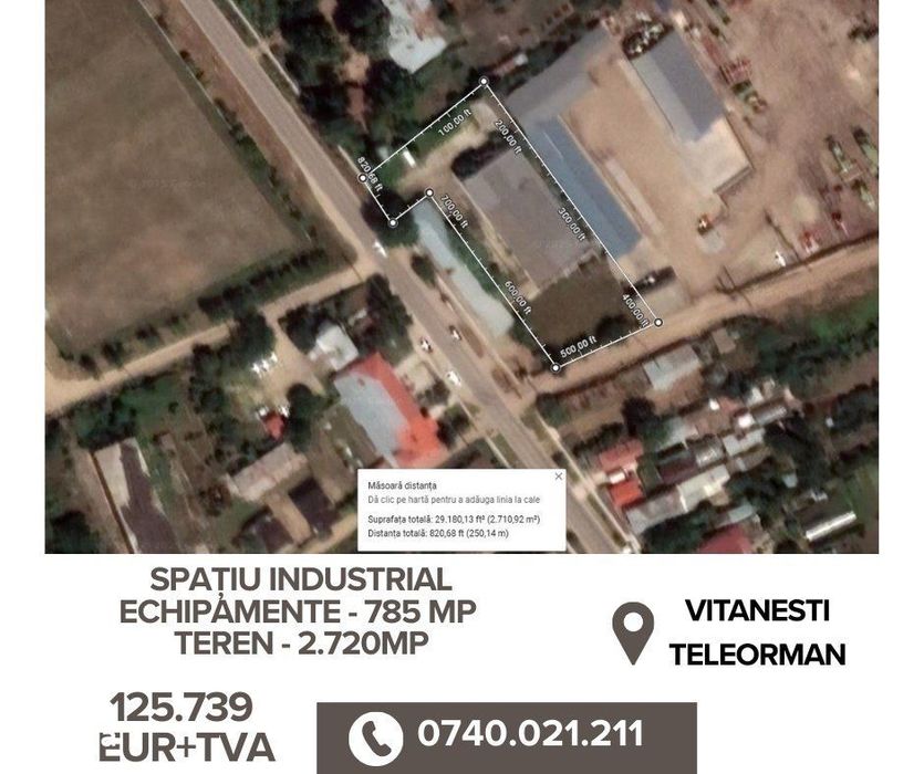 Spațiu Industrial + Echipamente-785 mp + Teren-2.720mp , Vitanesti