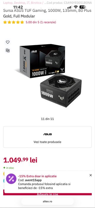 Vand sursa Pc 1000w Asus tuf