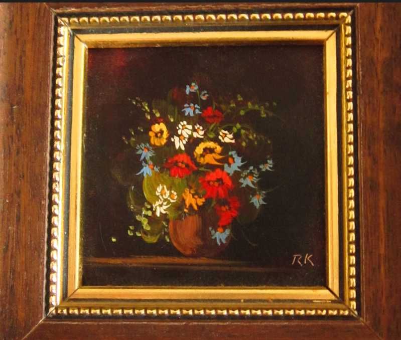 cadou rar Still Life Flowers pictura ulei, semnat tablou miniatura