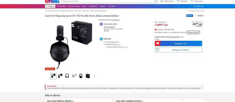Beyerdynamic DT770 PRO Limited Black Edition 80OHM 50% reducere!NOI!