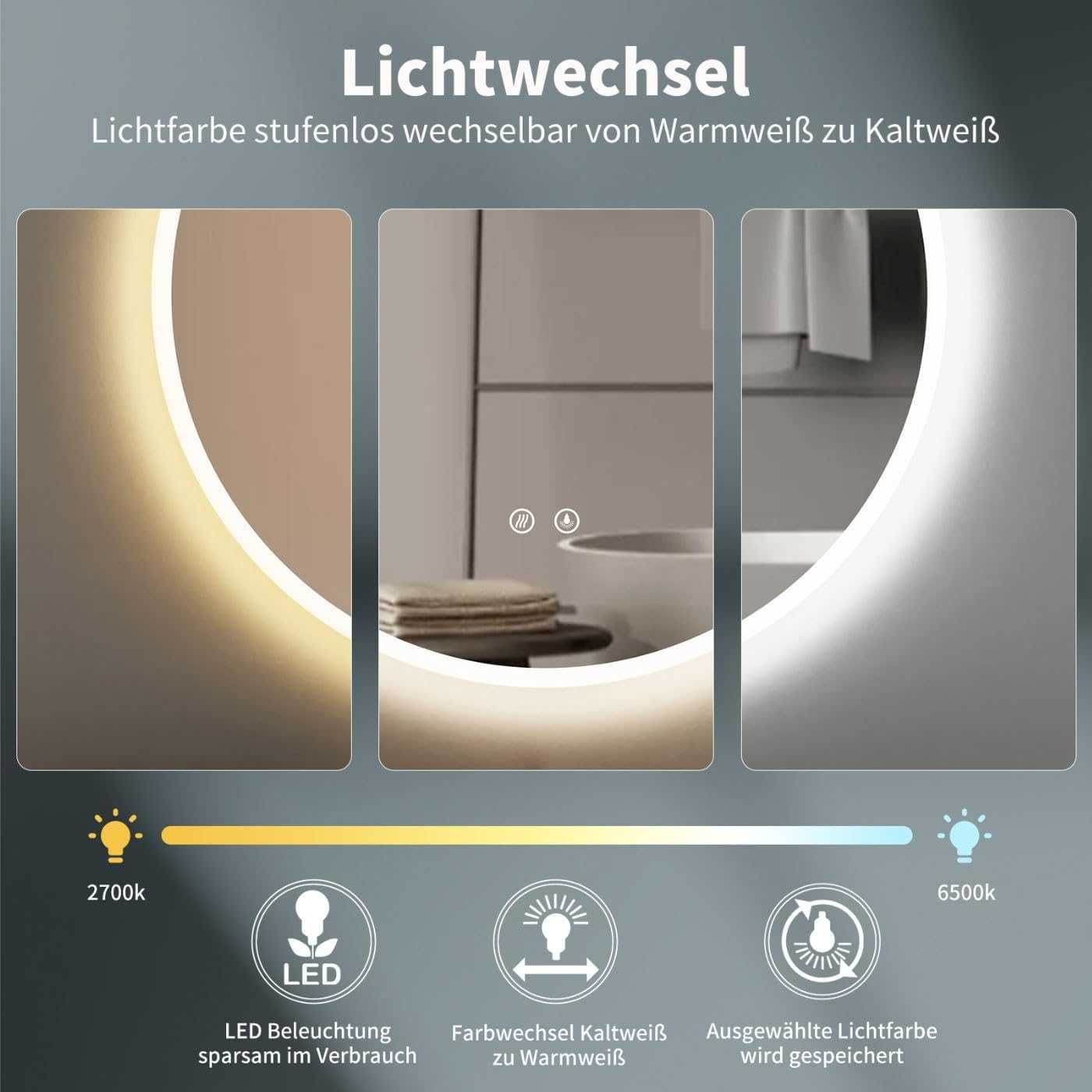 Oglinda baie rotunda,ilumin LED,functie dezaburire,REDUSA de la 700RON