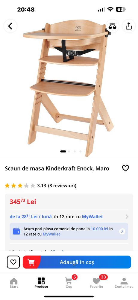 Scaun de masa Kinderkraft Enock, Maro