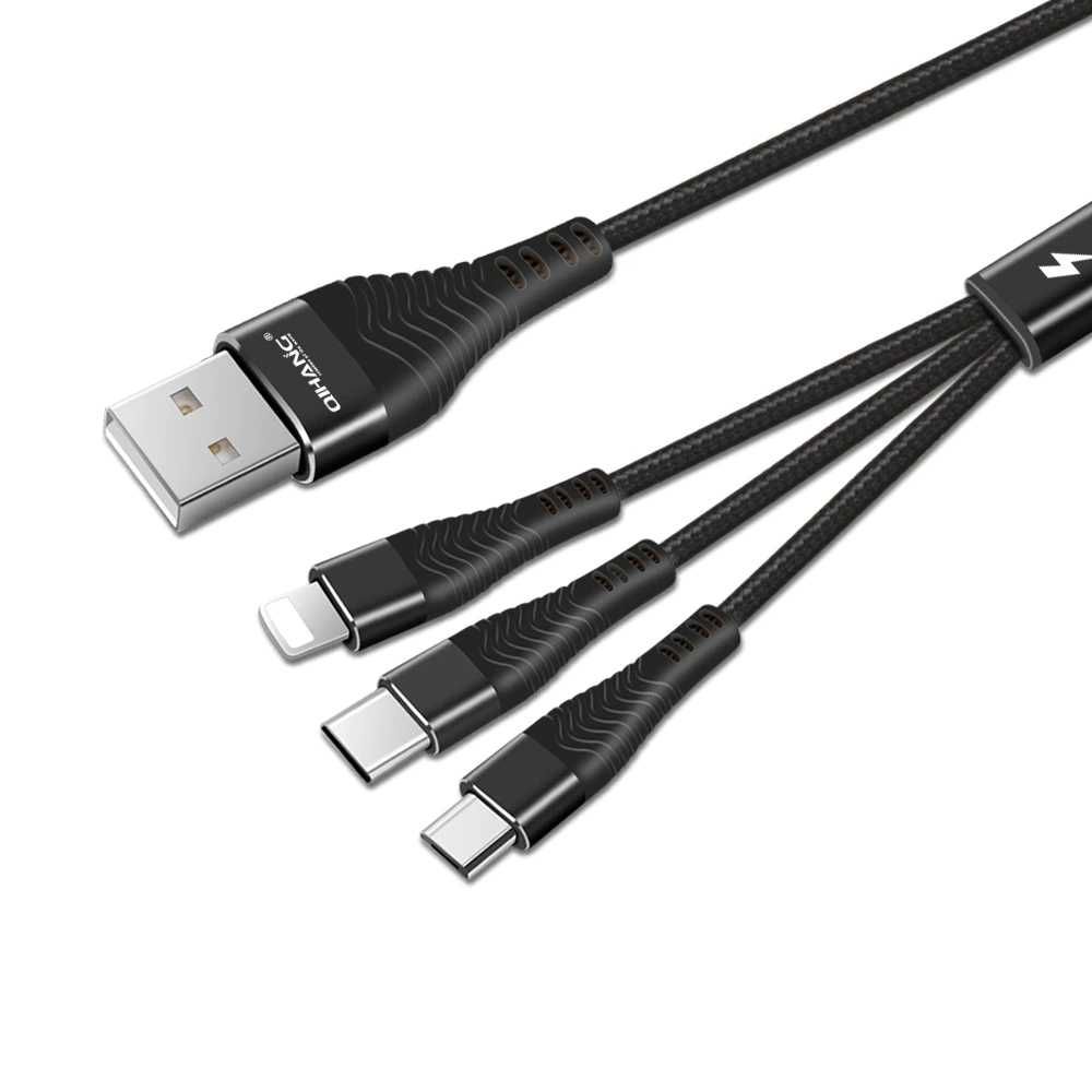 3в1 Кабел за зареждане и данни USB към Apple Lightning/Type-C/MicroUSB