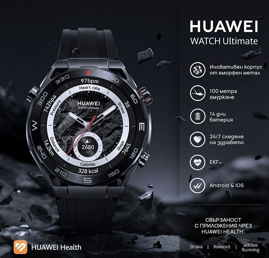 НОВ!!! Huawei Watch Ultimate Colombo Black Zircon-Based Amorphous