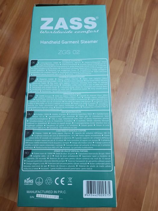 Vând Aparat de Călcat Vertical Portabil ZASS ZGS 02