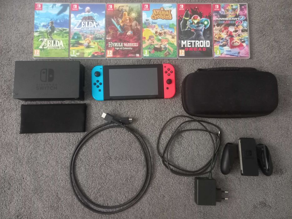 Nintendo Switch LCD + Калъф + 6 игри