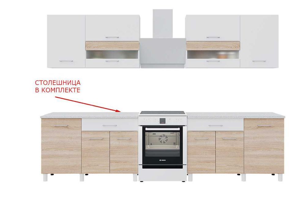 Комплект мебели для кухни Тренд 2400, Белый/Сонома, Горизонт(Россия)
