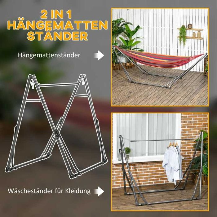 Стойка за хамак Outsunny 2 в 1, 290 см x 92 см x 88 см