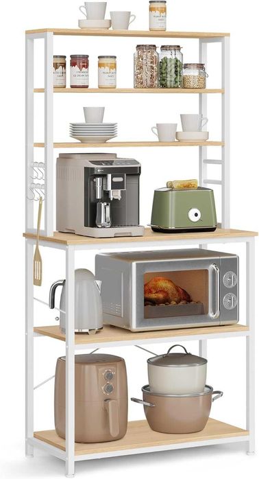 Raft de bucatarie, Vasagle, rama metalica, stejar + alb