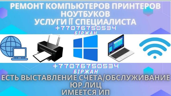 Установка Windows; ремонт компьютеров/принтеров; Услуги Программиста
