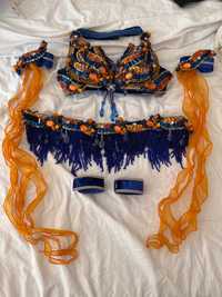 Costum Belly Dance Oriental Profesionist Designer Albastru/Portocaliu