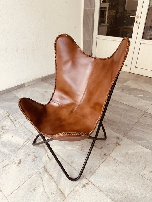 Кожен стол тип „Пеперуда“ – естествена кожа, метална рамка