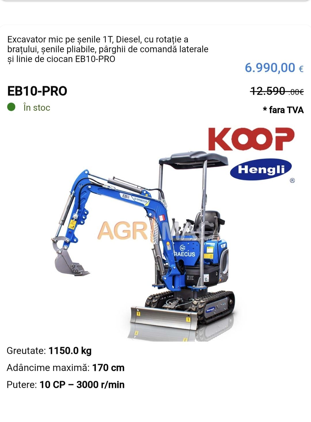 Miniexcavator Graecus 1t, 1,2 t motor tractor kubota