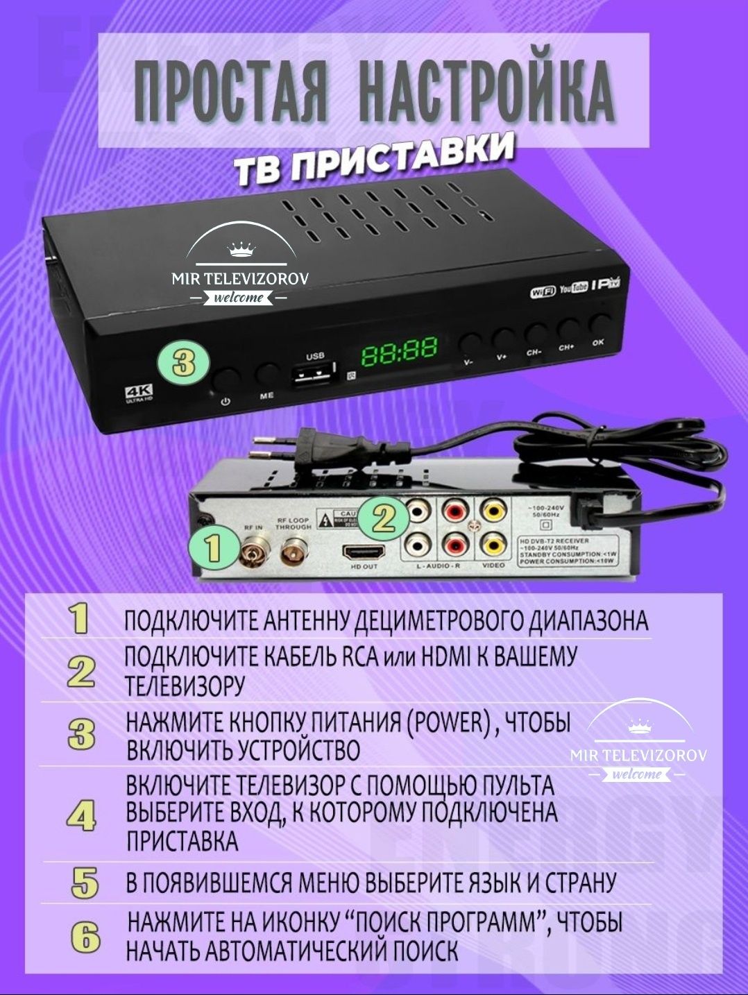 Отау тв приставка 26 каналов т2 usb hdmi тюльпаны