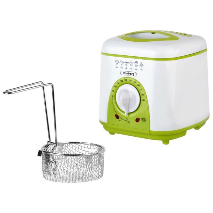 Фритюрник мини Rosberg, 1 литър, 950W, 80-190 C, Бял/зелен - 24 МЕСЕЦА