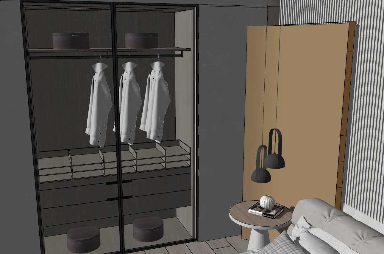 Randare Dormitor mobilat complet cu tot ce se vede skp - sketchup