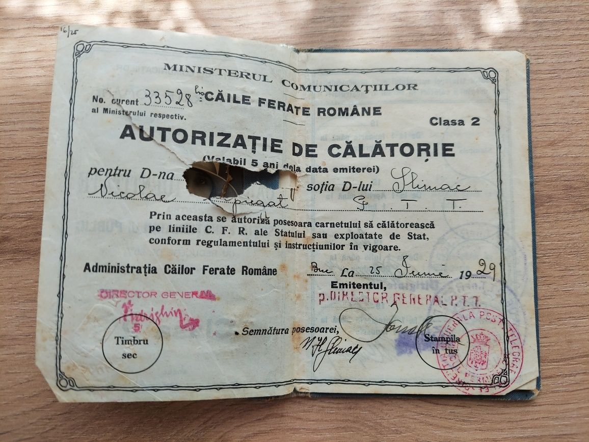 Carte de identitate CFR 1929