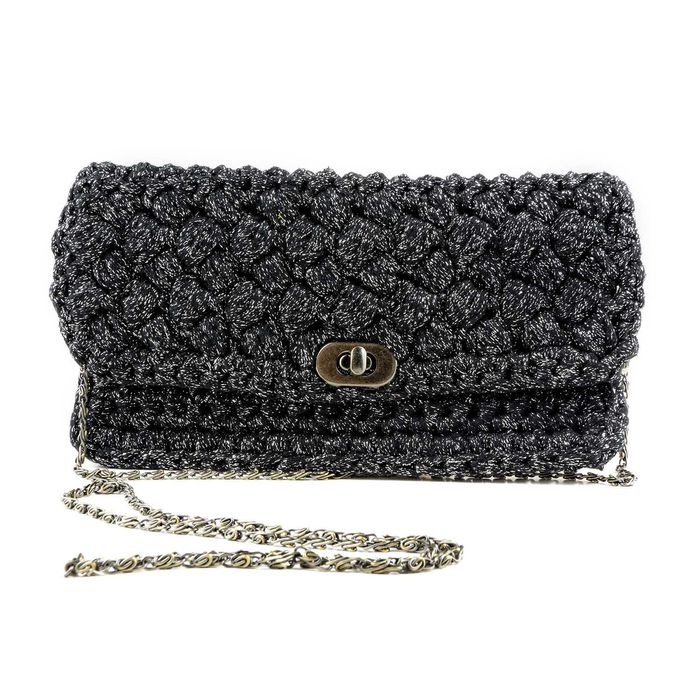 Geanta tricotata,material textil, argintie