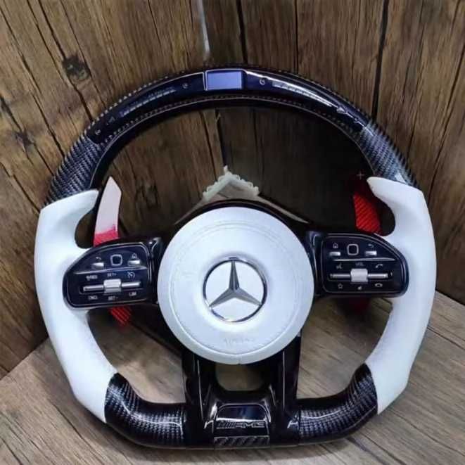 Mercedes-Benz AMG спортен волан – Карбон & Бяла кожа с дисплей и пера