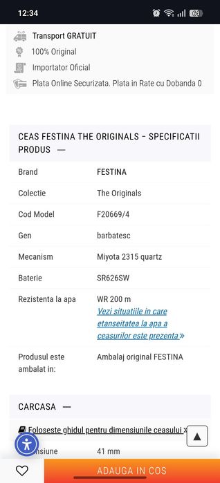 festina 41mm geam safir