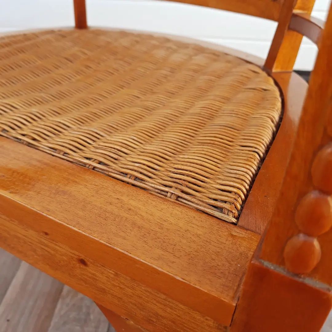 Винтидж столове от тиково дърво с лента от ратан, 1970-те/80-те години