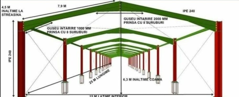 Hala metalica  15x25x4  din ipe cu tot cu montaj