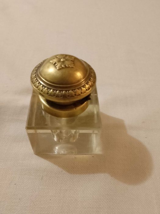 Мастилница кристално стъкло месинг 19 ти век